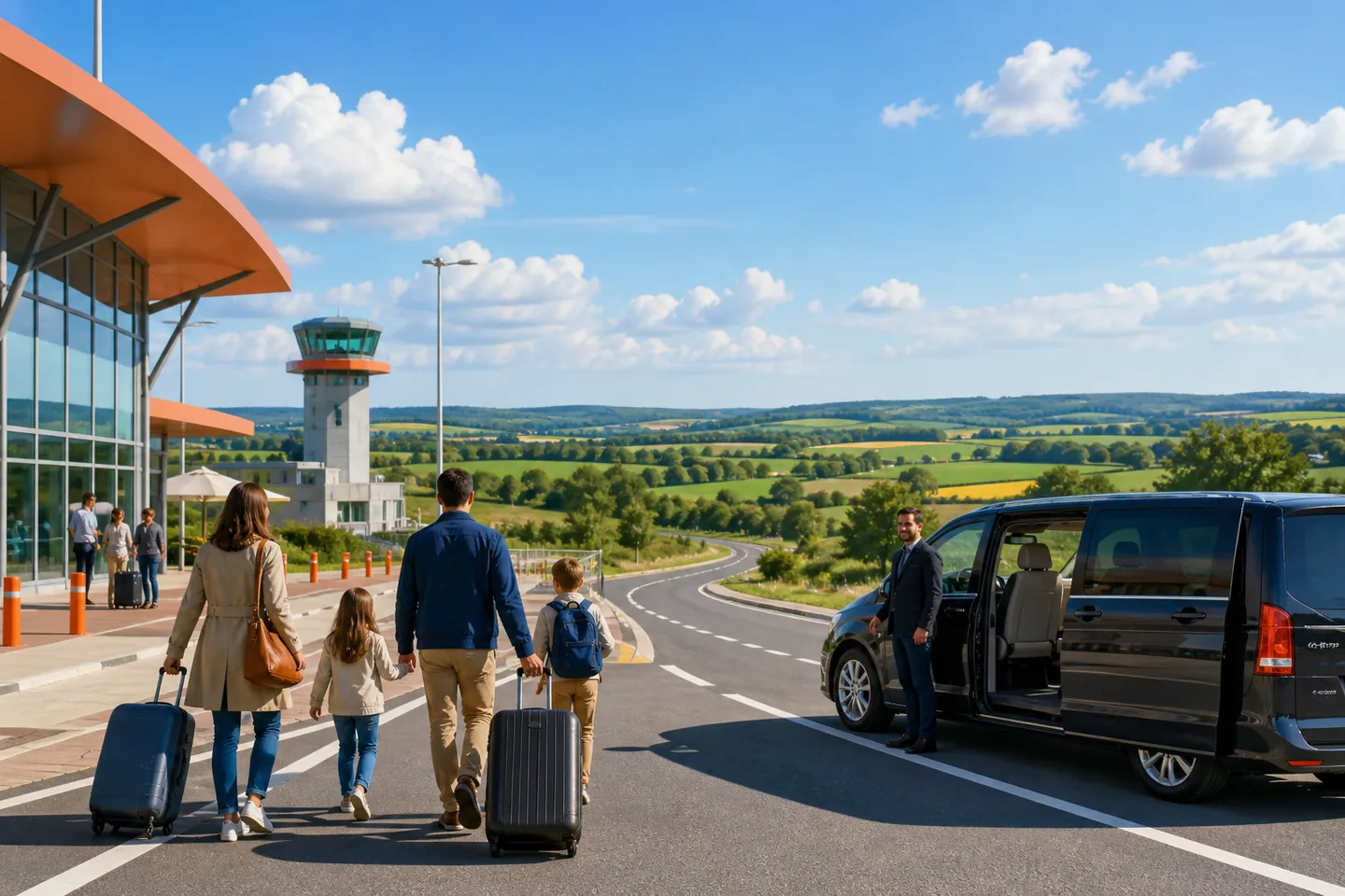 Editorial illustration of a Beauvais Airport private transfer for Wizz Air Beauvais to Disneyland Paris transfer